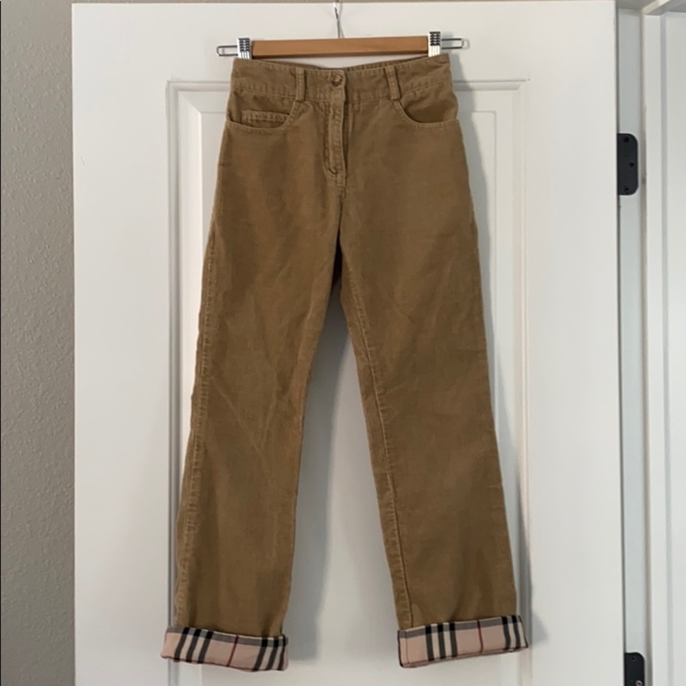 Burberry Kids corduroy pants w/ classic plaid cuff